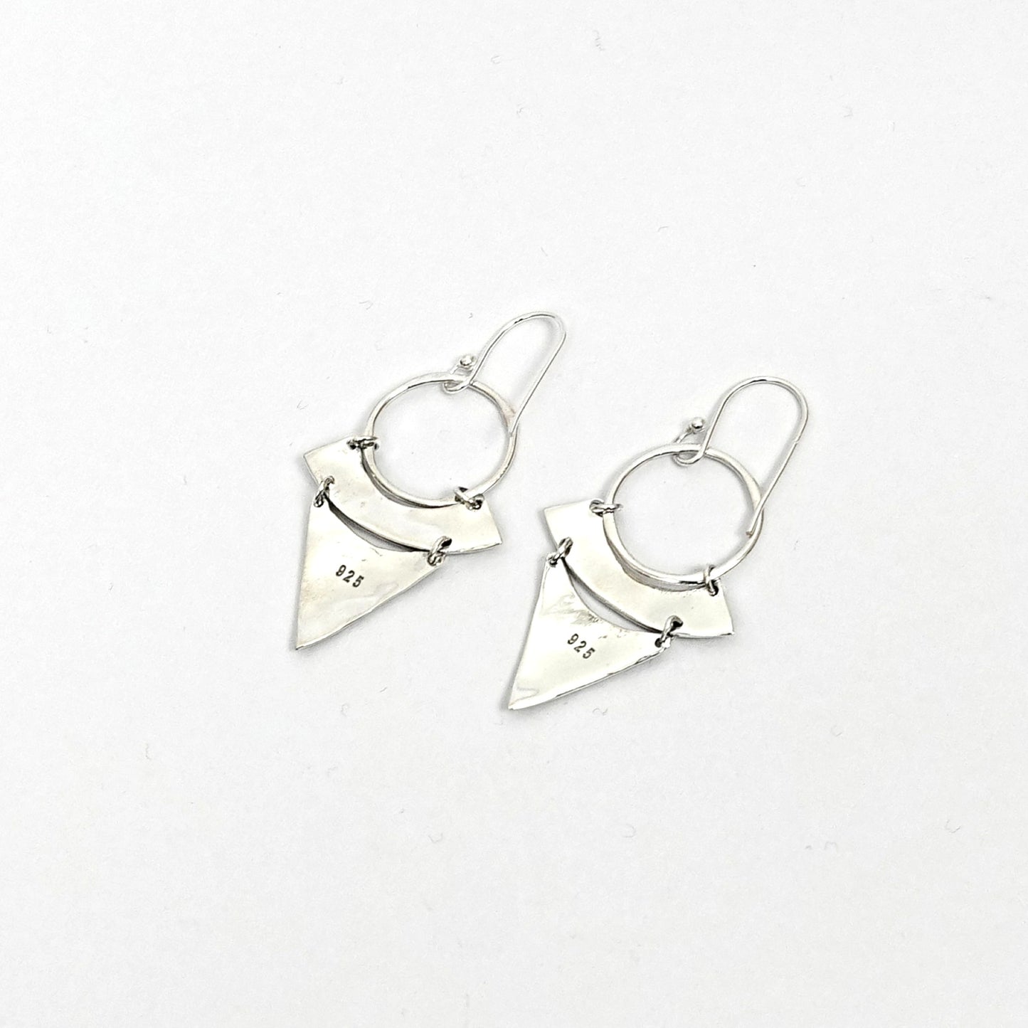 Sterling Silver Earrings – Geometric Hoop & Triangle Motif