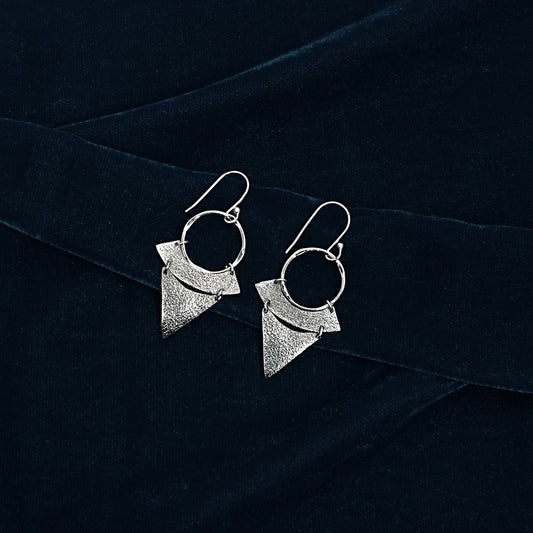 Sterling Silver Earrings – Geometric Hoop & Triangle Motif