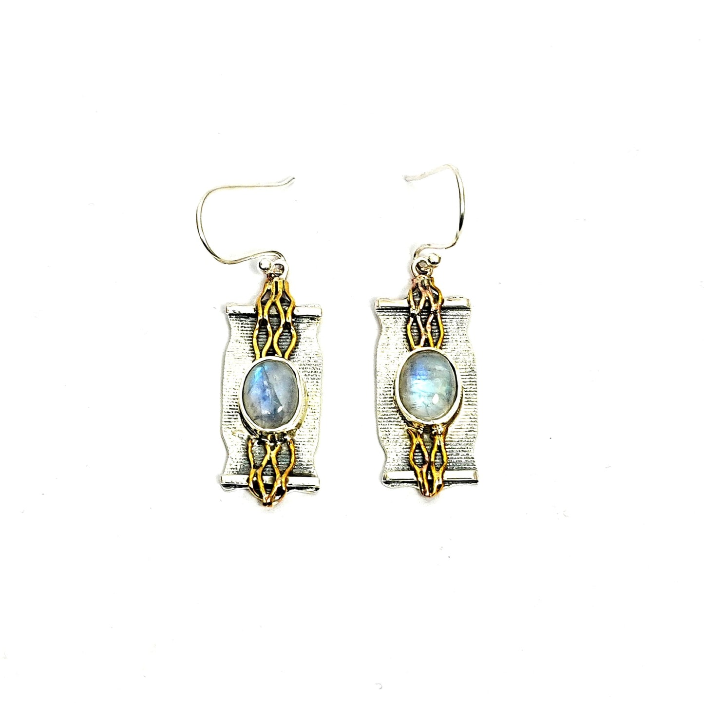 Sterling Silver Earrings – Rectangular Motif with Moonstones