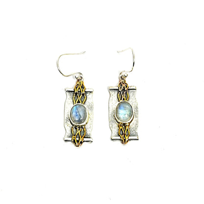 Sterling Silver Earrings – Rectangular Motif with Moonstones