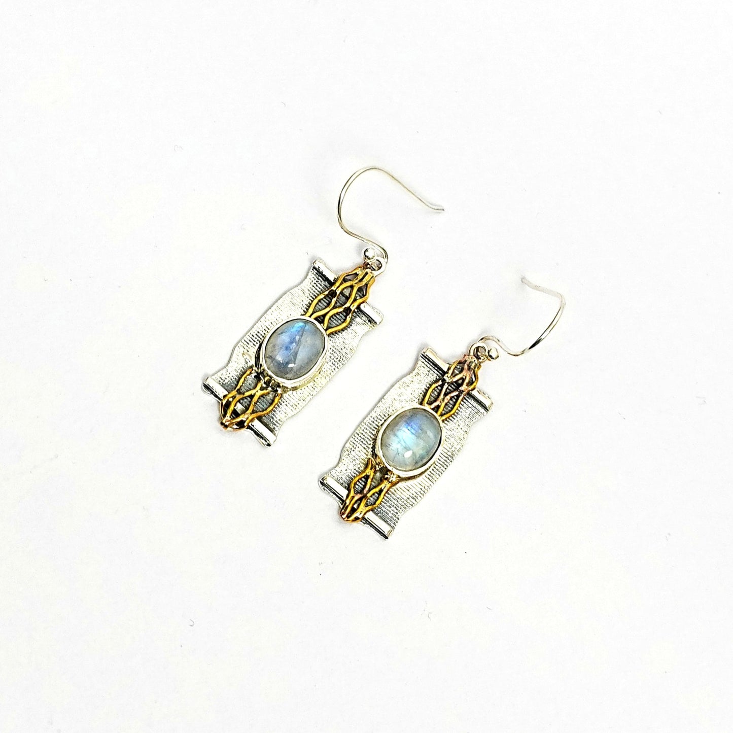 Sterling Silver Earrings – Rectangular Motif with Moonstones