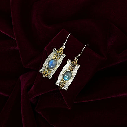 Sterling Silver Earrings – Rectangular Motif with Moonstones