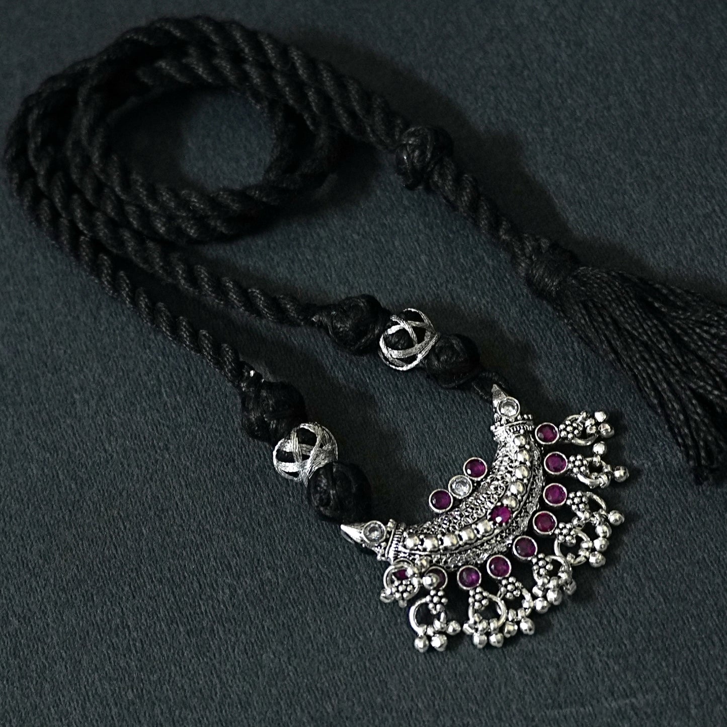 Sterling Silver Necklace – Floral Motif with Pink Ruby Gemstones