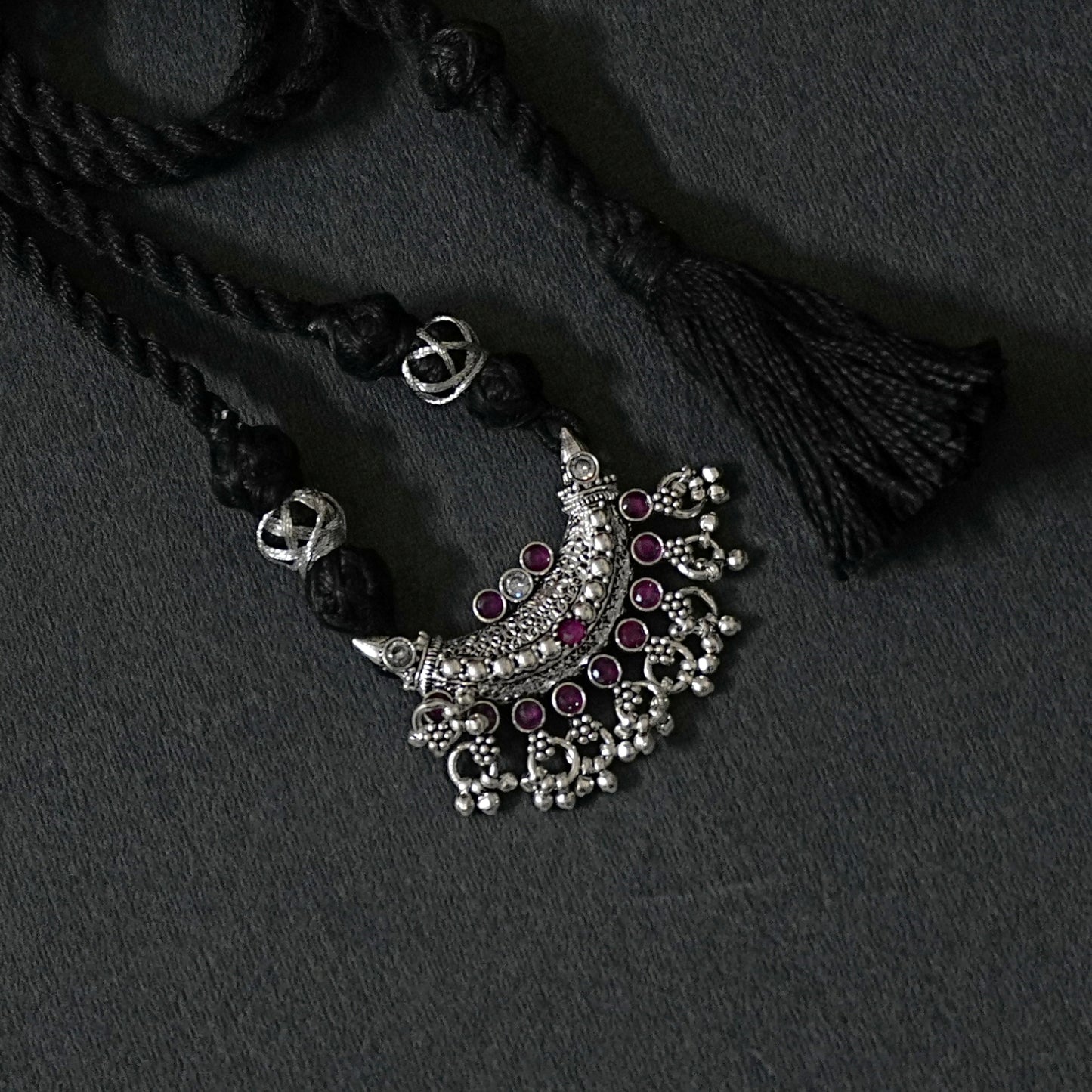 Sterling Silver Necklace – Floral Motif with Pink Ruby Gemstones