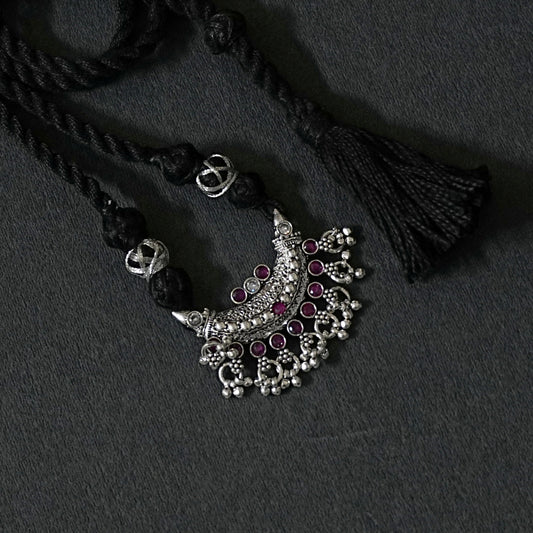 Sterling Silver Necklace – Floral Motif with Pink Ruby Gemstones