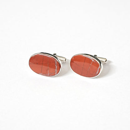 Sterling Silver Cufflinks – Oval Motif with Hematite Stone