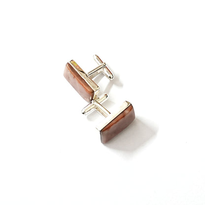 Sterling Silver Cufflinks – Rectangular Motif with Hematite Stone