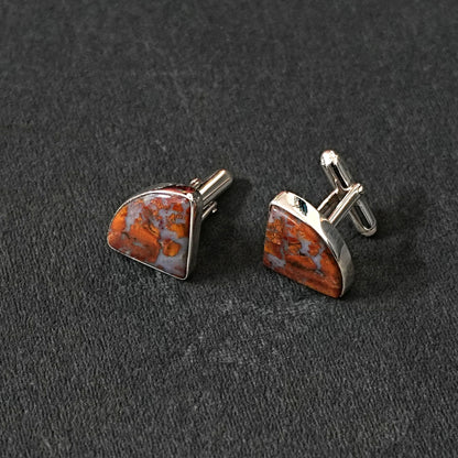 Sterling Silver Cufflinks – Triangular Motif with Hematite Stone