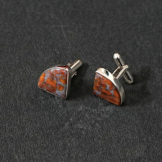 Sterling Silver Cufflinks – Triangular Motif with Hematite Stone