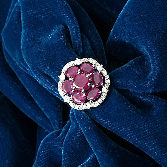 Sterling Silver Ruby Cocktail Ring – Adjustable with CZ Accents