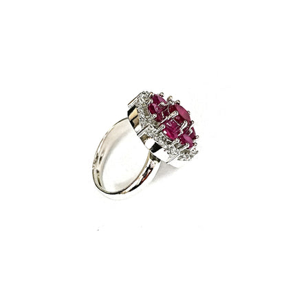 Sterling Silver Ruby Cocktail Ring – Adjustable with CZ Accents