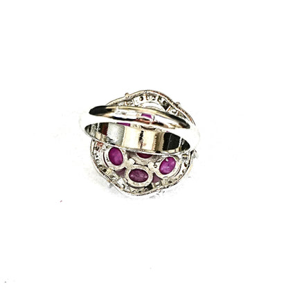 Sterling Silver Ruby Cocktail Ring – Adjustable with CZ Accents