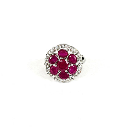 Sterling Silver Ruby Cocktail Ring – Adjustable with CZ Accents