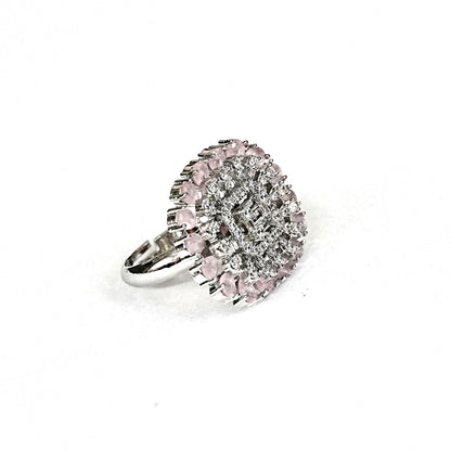 Sterling Silver Light Pink Cocktail Ring – Adjustable with CZ Accents