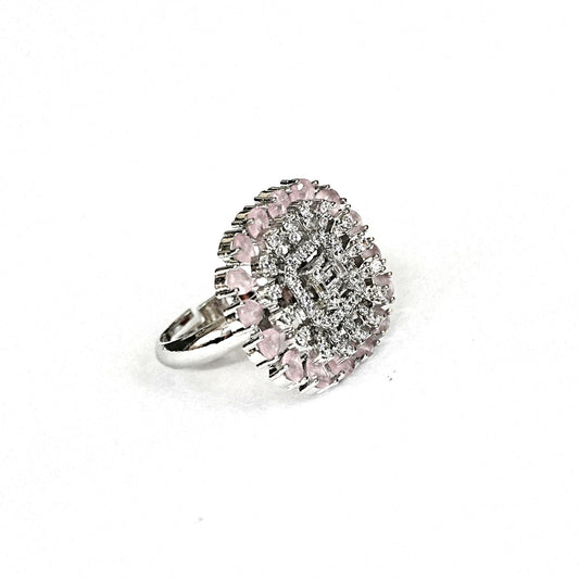 Sterling Silver Light Pink Cocktail Ring – Adjustable with CZ Accents