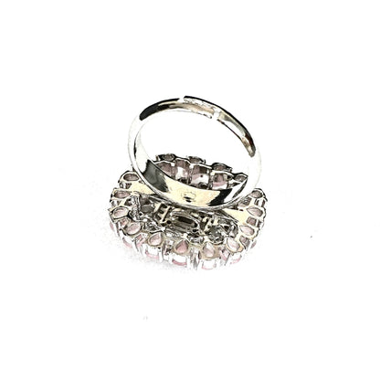 Sterling Silver Light Pink Cocktail Ring – Adjustable with CZ Accents