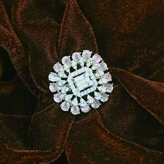 Sterling Silver Light Pink Cocktail Ring – Adjustable with CZ Accents