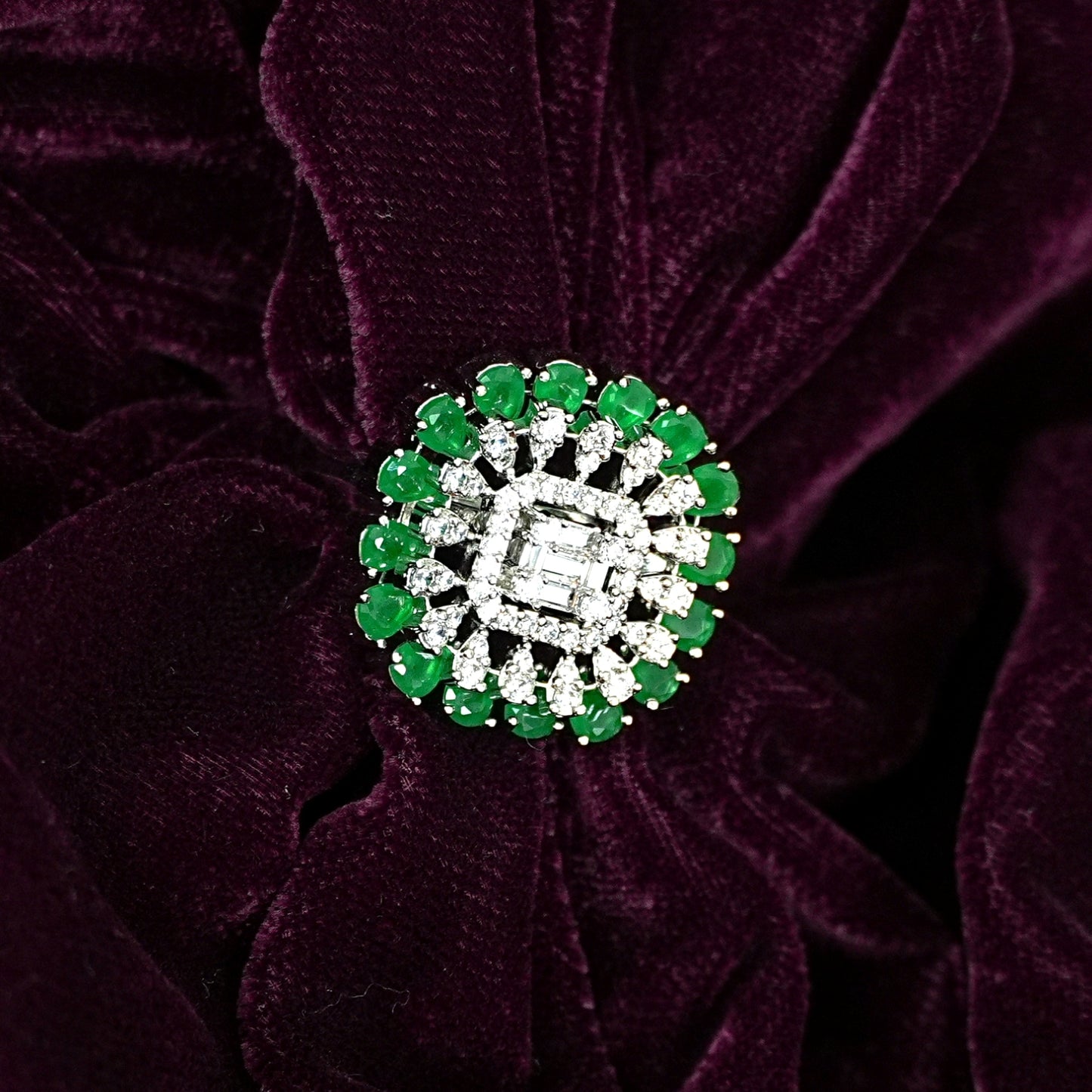 Sterling Silver Green Gemstone Cocktail Ring – Women’s Adjustable with CZ Accents