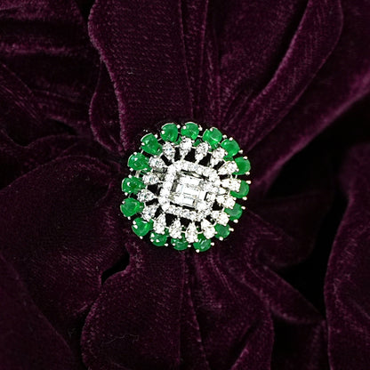 Sterling Silver Green Gemstone Cocktail Ring – Women’s Adjustable with CZ Accents