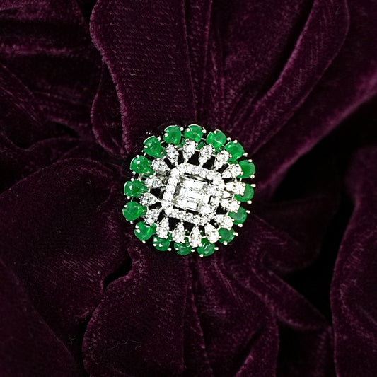Sterling Silver Green Gemstone Cocktail Ring – Women’s Adjustable with CZ Accents