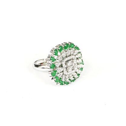 Sterling Silver Green Gemstone Cocktail Ring – Women’s Adjustable with CZ Accents