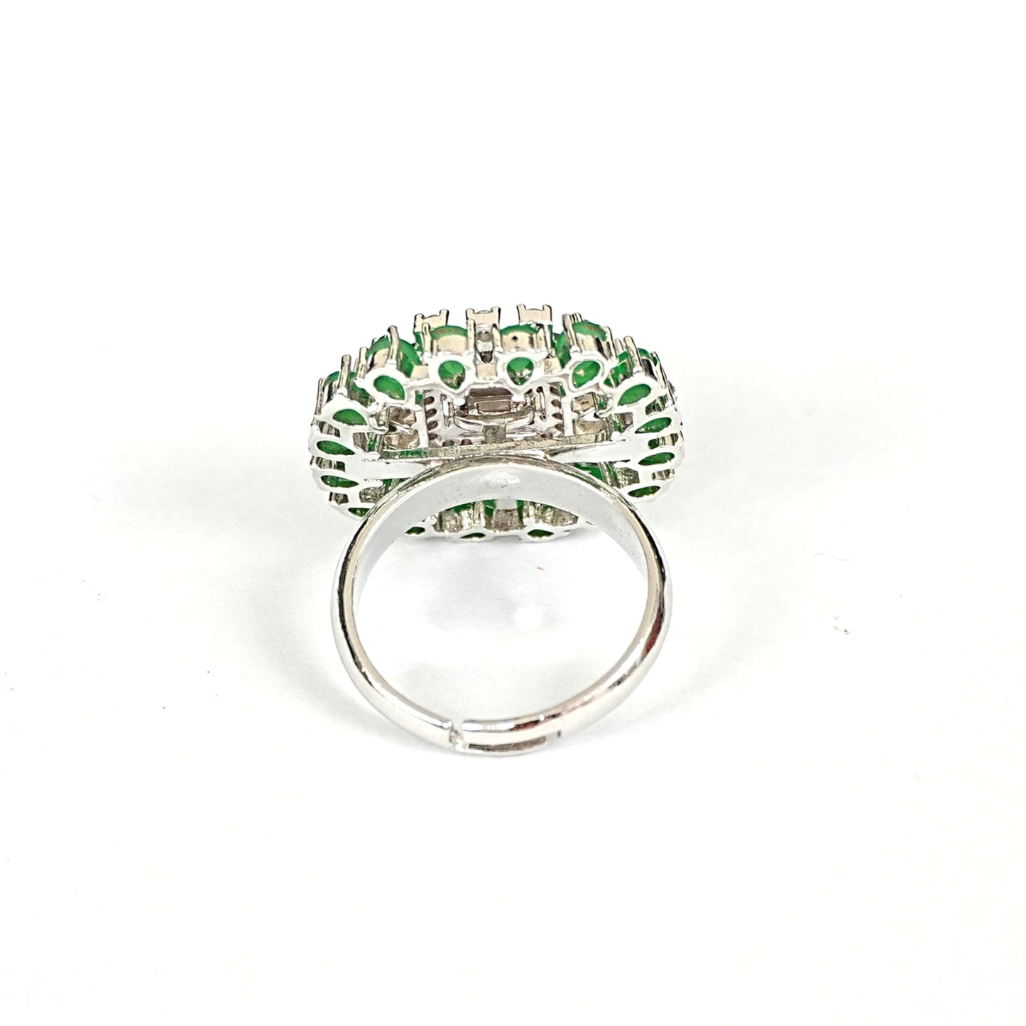 Sterling Silver Green Gemstone Cocktail Ring – Women’s Adjustable with CZ Accents