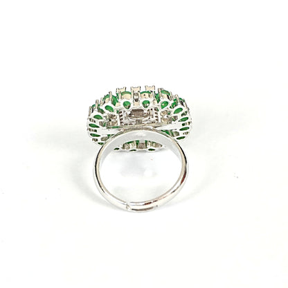 Sterling Silver Green Gemstone Cocktail Ring – Women’s Adjustable with CZ Accents