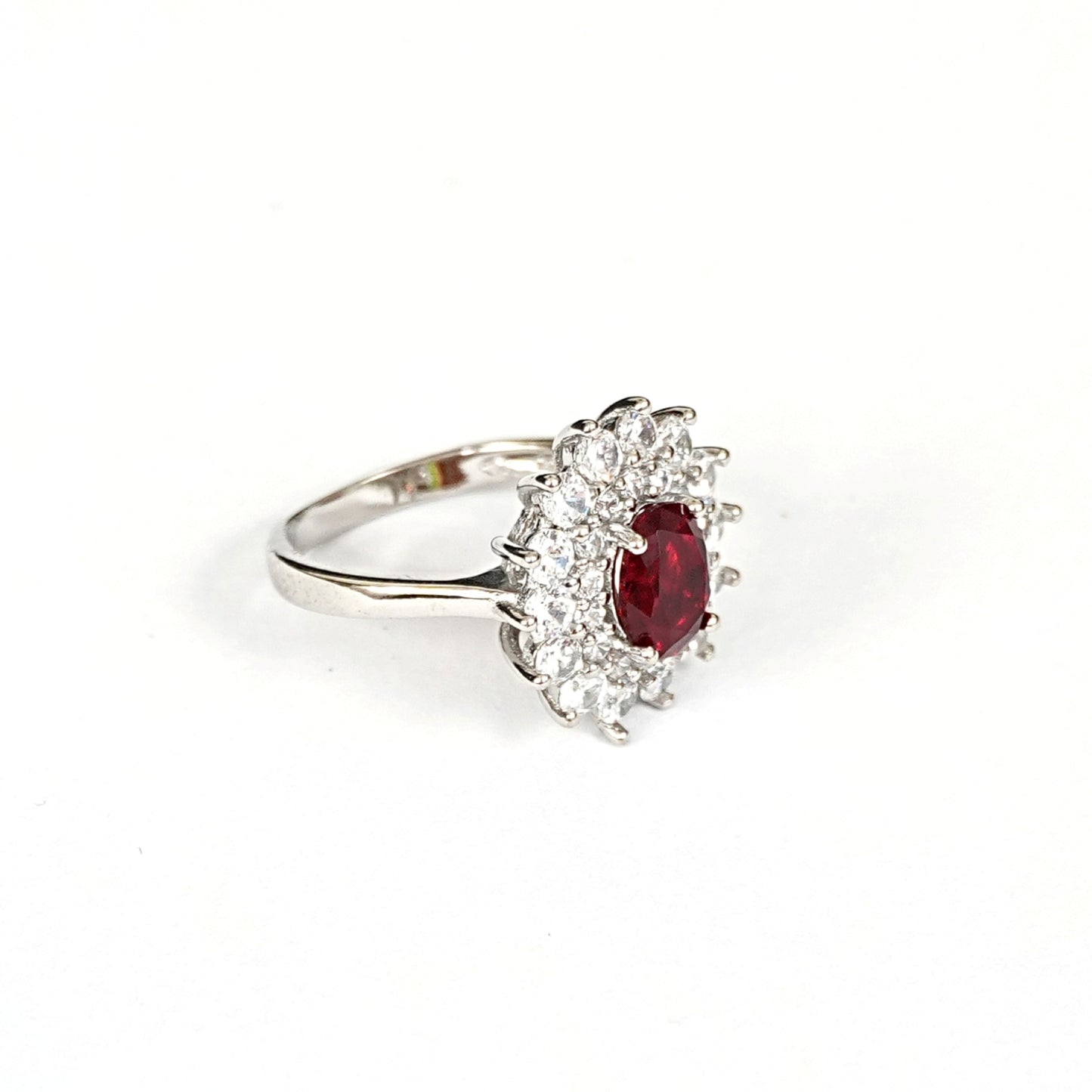 Sterling Silver Ruby Ring – Women’s with CZ Accents