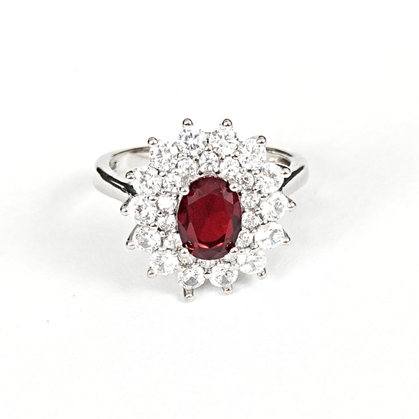 Sterling Silver Ruby Ring – Women’s with CZ Accents