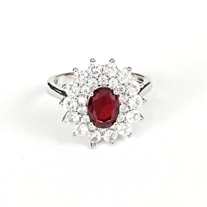 Sterling Silver Ruby Ring – Women’s with CZ Accents