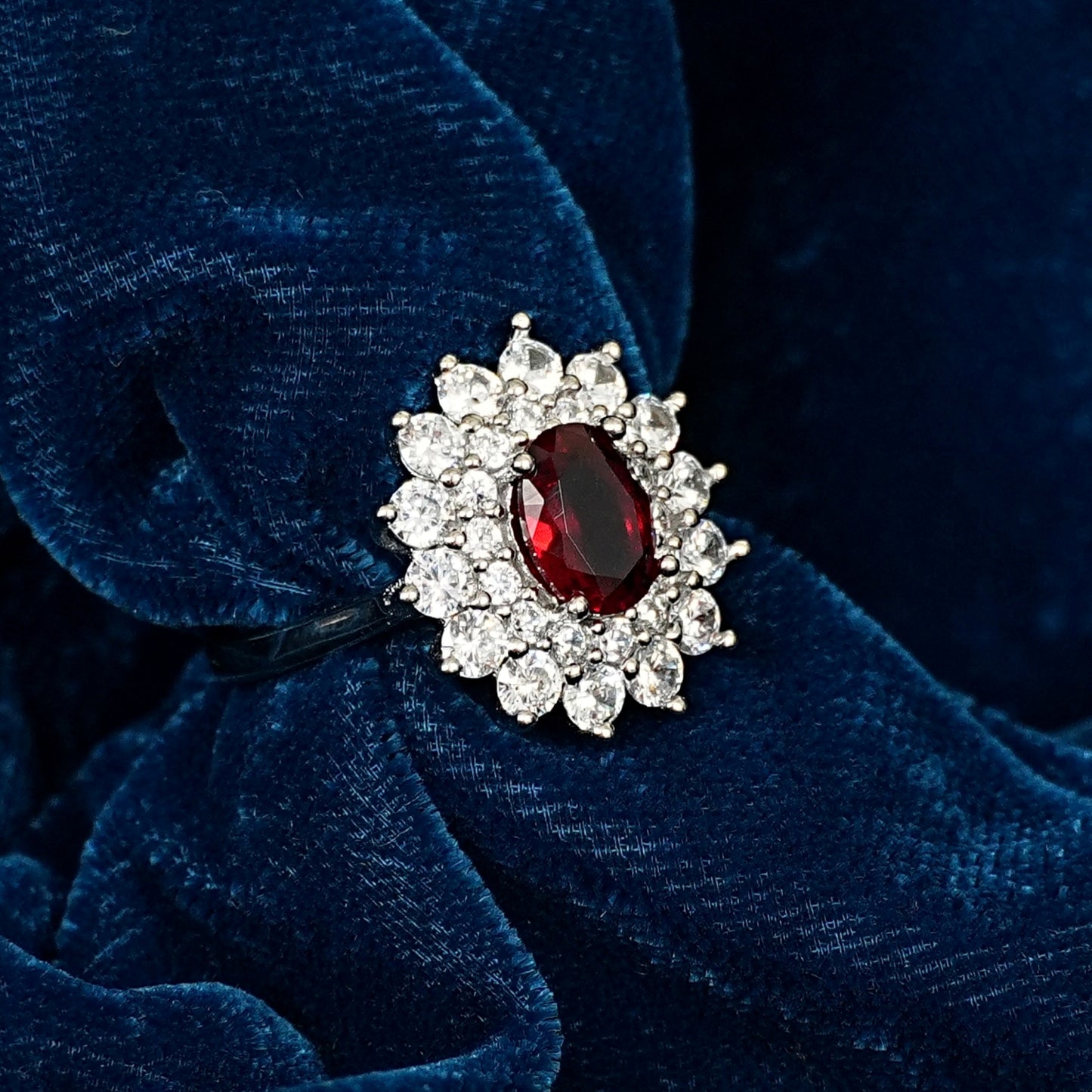 Sterling Silver Ruby Ring – Women’s with CZ Accents
