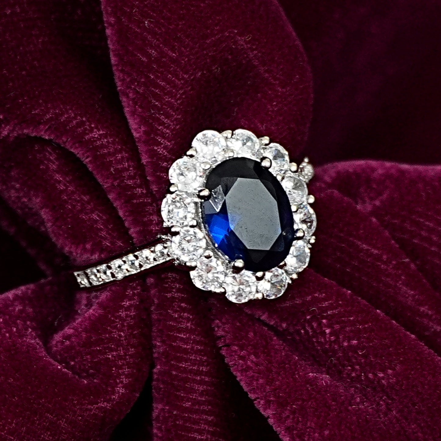 Sterling Silver Sapphire Ring – Women’s with CZ Accents