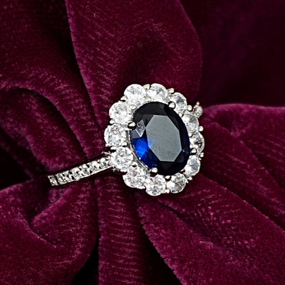 Sterling Silver Sapphire Ring – Women’s with CZ Accents