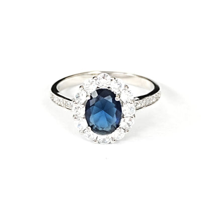 Sterling Silver Sapphire Ring – Women’s with CZ Accents