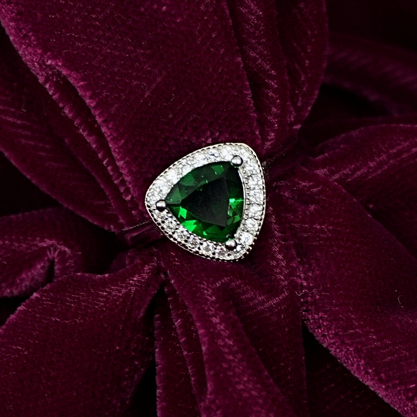 Sterling Silver Green Gemstone Ring – Women’s with CZ Accents