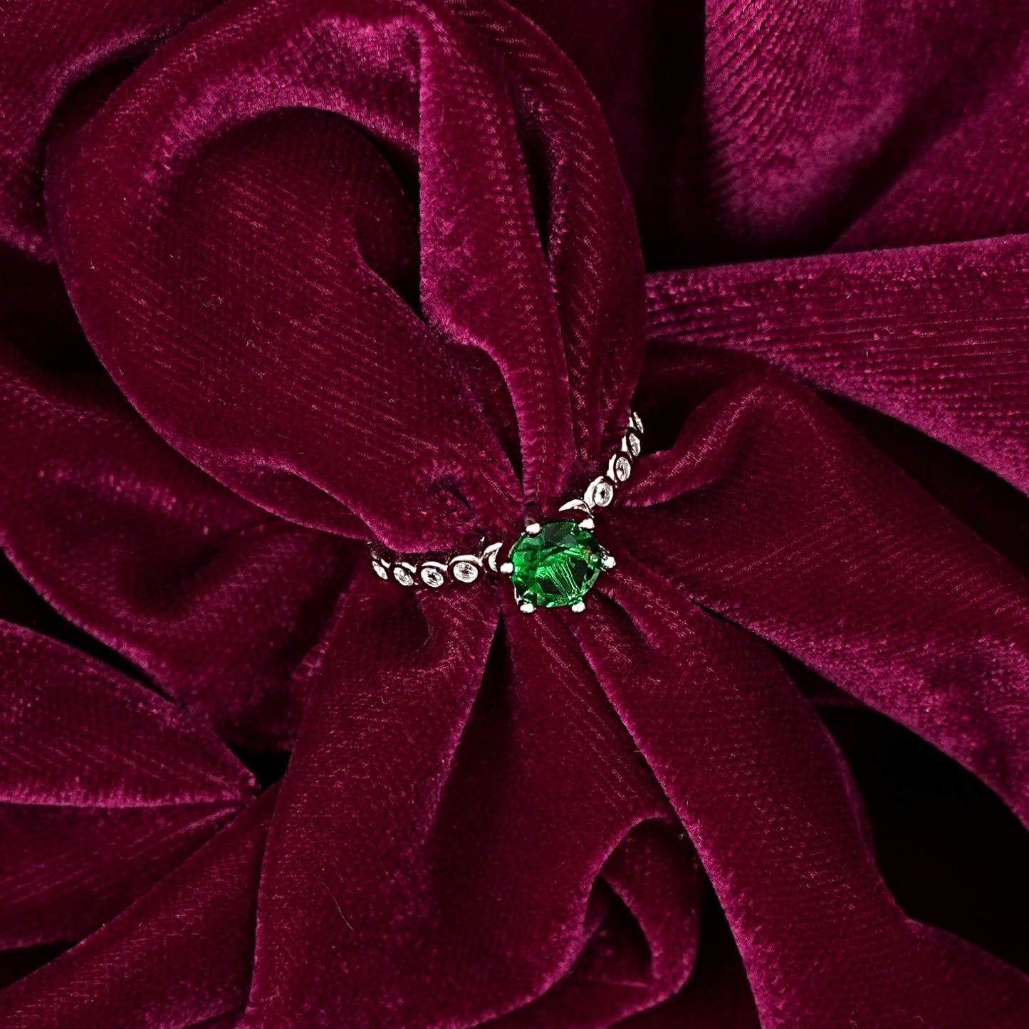 Sterling Silver Emerald Ring – Women’s Adjustable with CZ Accents