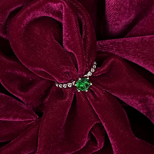 Sterling Silver Emerald Ring – Women’s Adjustable with CZ Accents