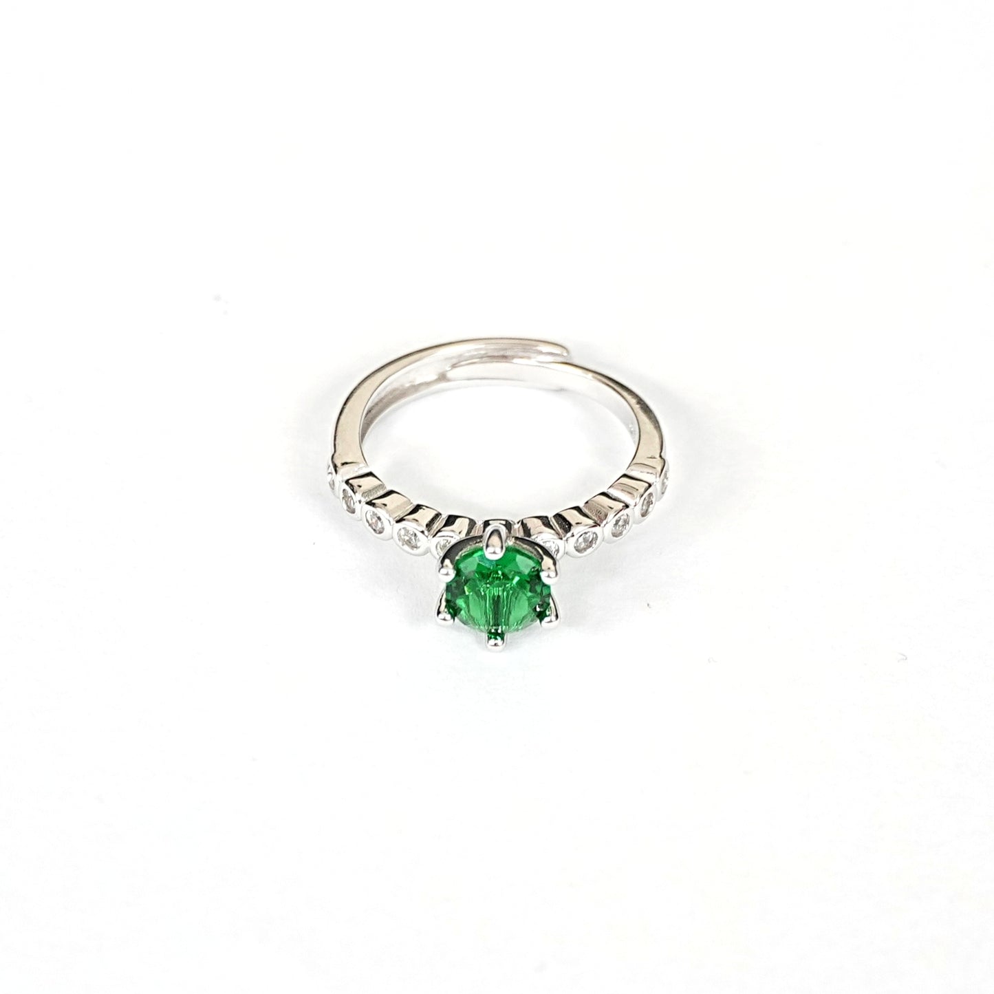 Sterling Silver Emerald Ring – Women’s Adjustable with CZ Accents