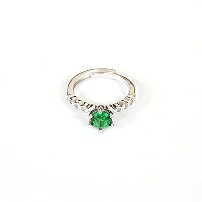Sterling Silver Emerald Ring – Women’s Adjustable with CZ Accents