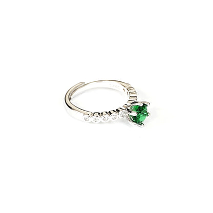 Sterling Silver Emerald Ring – Women’s Adjustable with CZ Accents