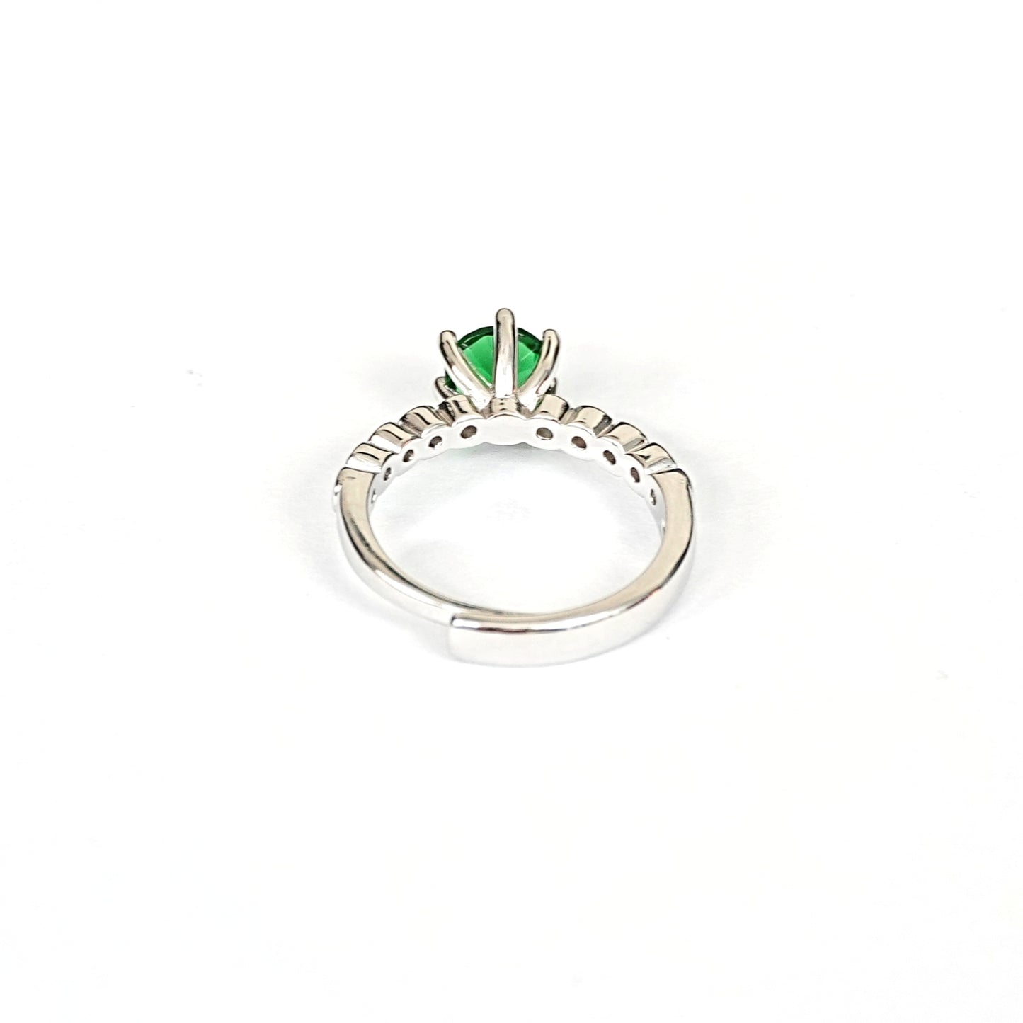 Sterling Silver Emerald Ring – Women’s Adjustable with CZ Accents