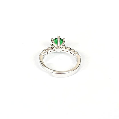 Sterling Silver Emerald Ring – Women’s Adjustable with CZ Accents