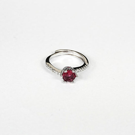 Sterling Silver Ruby Ring – Women’s Adjustable with CZ Accents