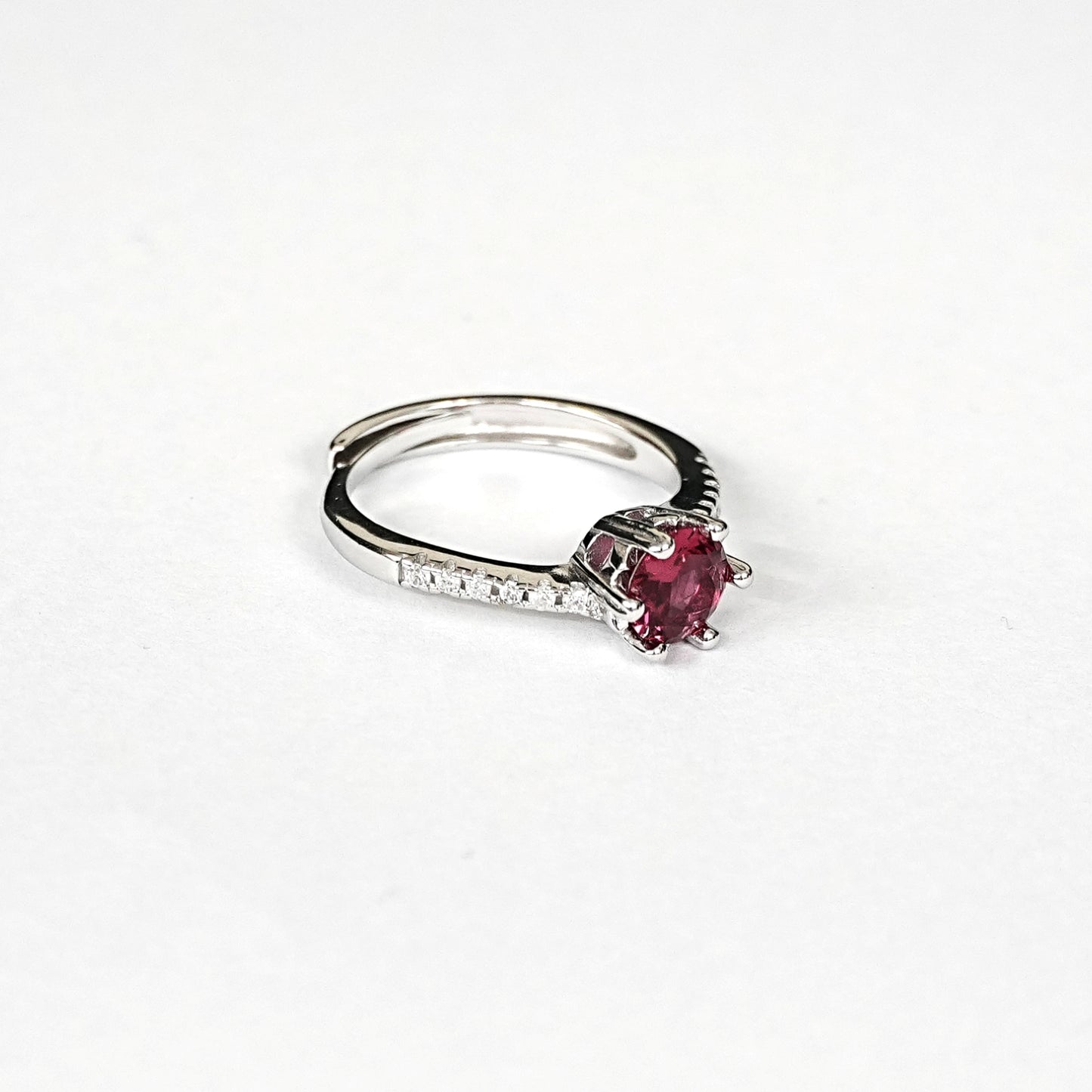 Sterling Silver Ruby Ring – Women’s Adjustable with CZ Accents