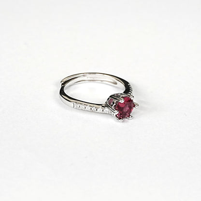 Sterling Silver Ruby Ring – Women’s Adjustable with CZ Accents