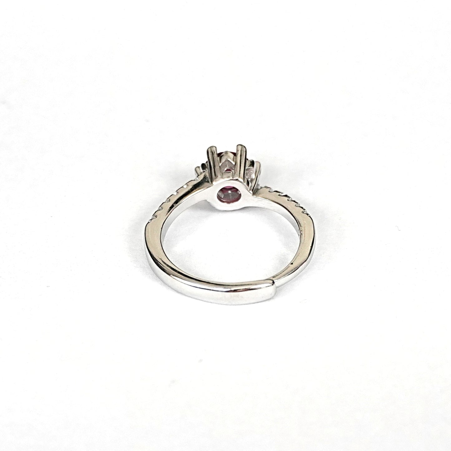 Sterling Silver Ruby Ring – Women’s Adjustable with CZ Accents