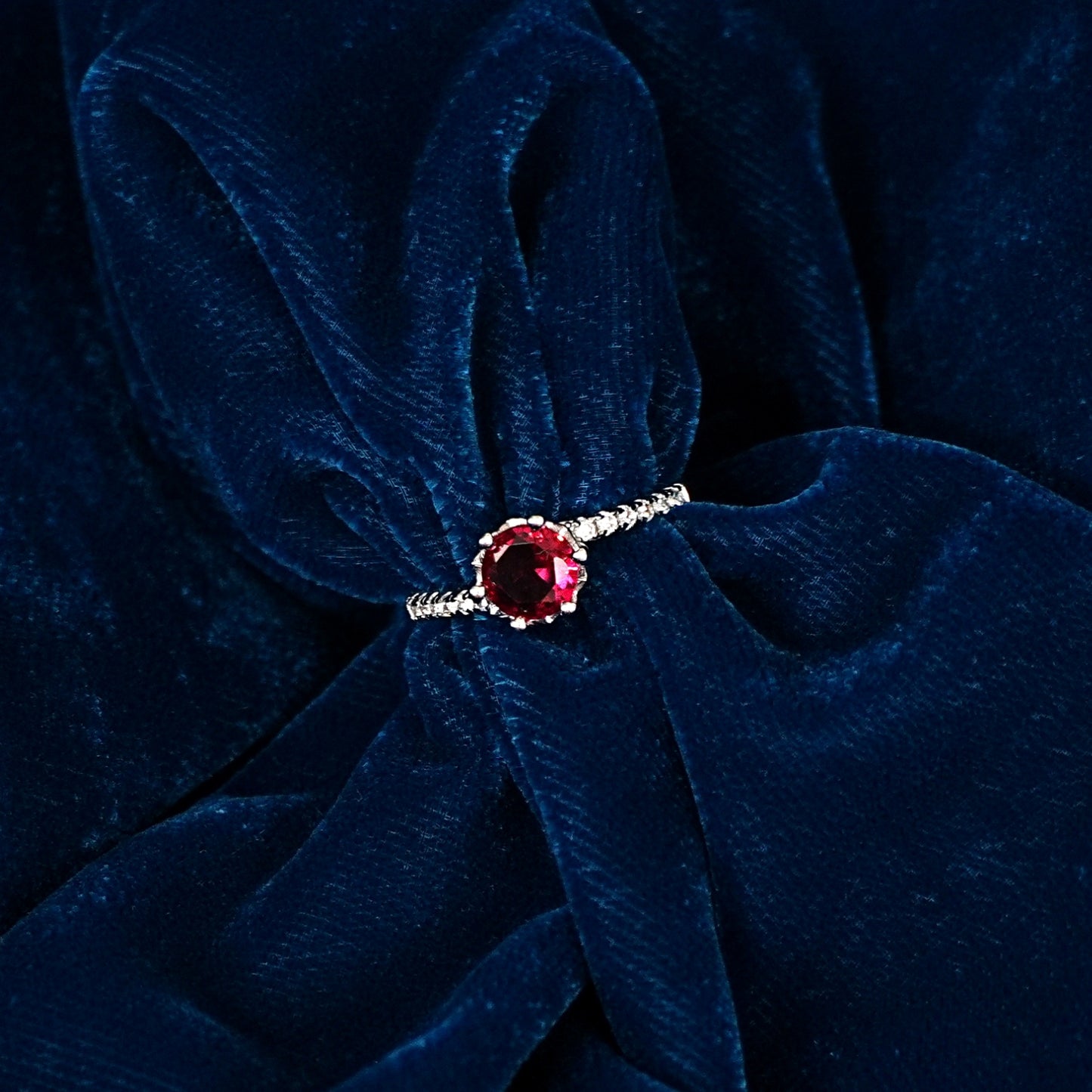 Sterling Silver Ruby Ring – Women’s Adjustable with CZ Accents
