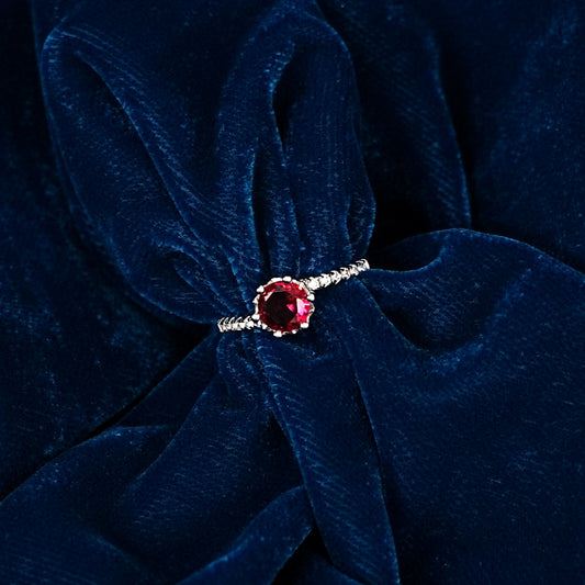 Sterling Silver Ruby Ring – Women’s Adjustable with CZ Accents
