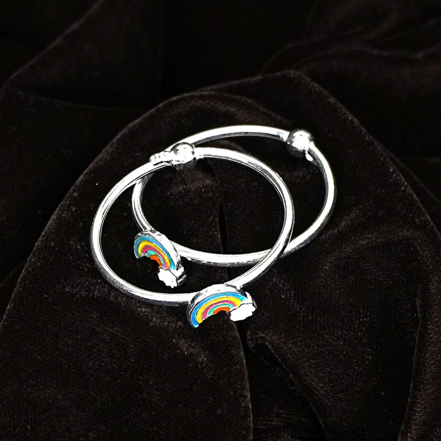 Sterling Silver Kids Kada Pair – Rainbow Charm Design