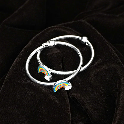 Sterling Silver Kids Kada Pair – Rainbow Charm Design